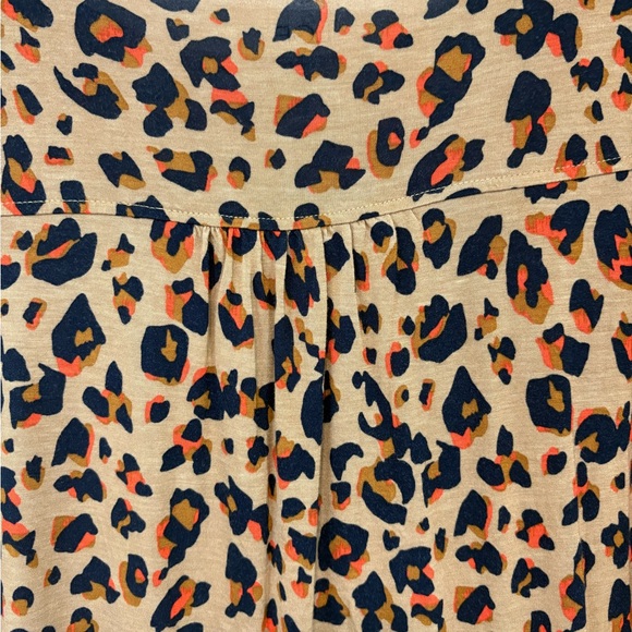 LOFT Womens Leopard Print Babydoll Top Blouse Tan/Navy/Orange 3/4 Blouson Sleeve - Picture 7 of 14